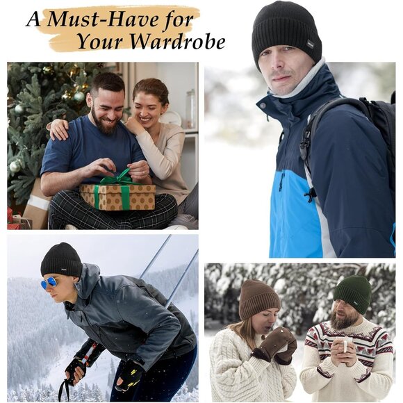 Elegant Grey Winter Beanie - Fleece Lined Knitted Skull Cap for All-Day Comfort - Picture 6 of 6